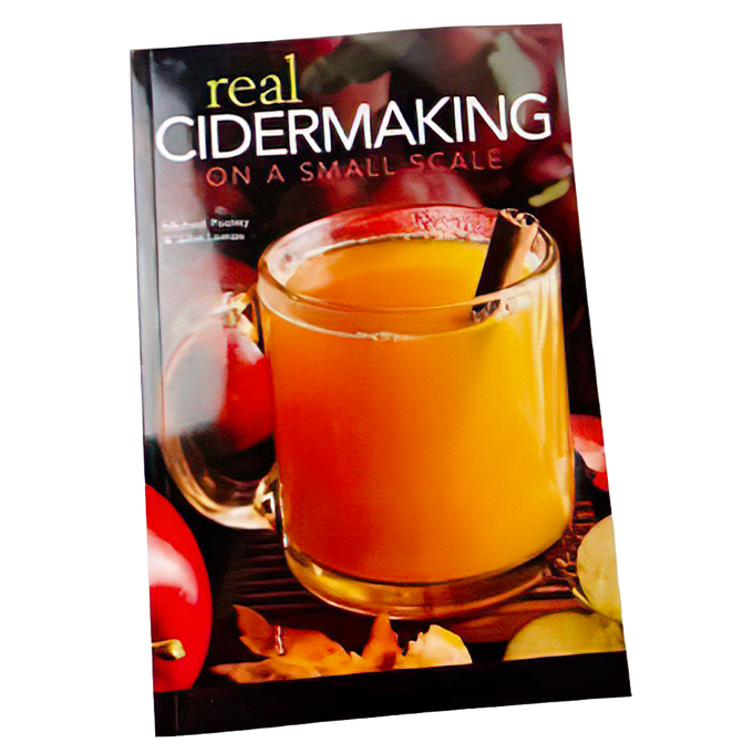 Book cover featuring a glass mug of homemade cider with a cinnamon stick, surrounded by apples and autumn leaves, suitable for Farm, Garden & Tool and Orchard and Grove collections.