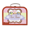 Red and pink gingham patterned metal suitcase featuring a handcrafted 17-piece mini tea set art kit, perfect for creative play in Toys, Children's Toys, and Arts and Crafts collections.