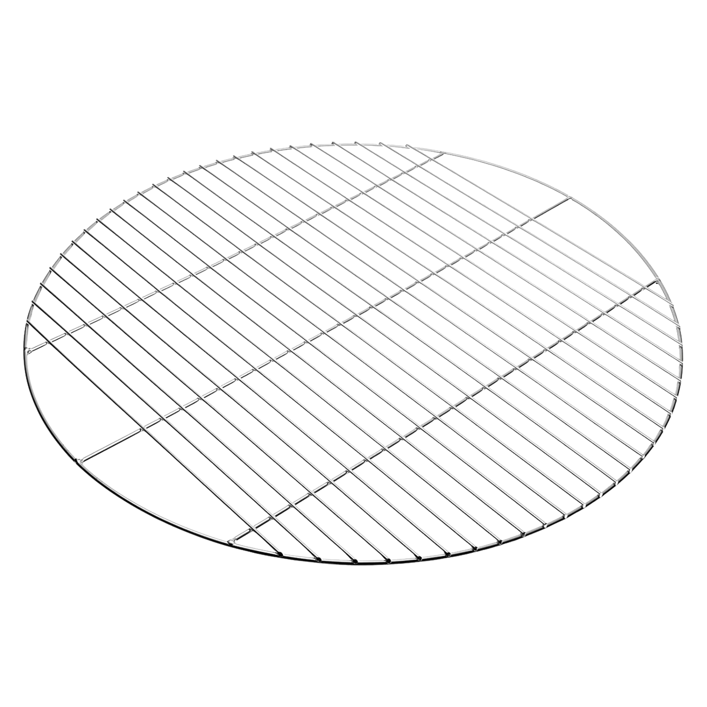 Round chrome plated steel grill grate with three heavy crossbars, designed for use on 24-1/2" fire rings and fire pits; ideal for camping, grilling, and outdoor cooking.