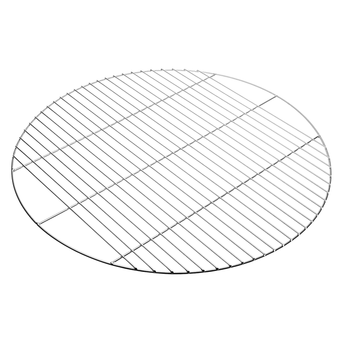 Round chrome plated steel grill grate with three heavy crossbars, designed for use on 24-1/2" fire rings and fire pits; ideal for camping, grilling, and outdoor cooking.