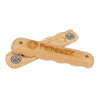 Pair of light wooden handles engraved with the Petromax logo, featuring metal hardware and designed for easy attachment to wrought iron pans, ideal for camping and cookware collections.