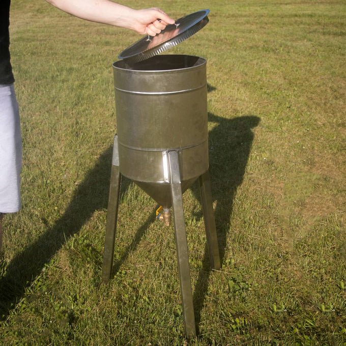 Handcrafted rust-proof stainless steel cream separator with three sturdy legs and removable lid, designed for farm, garden, and animal care use, made in USA and featured in best sellers.