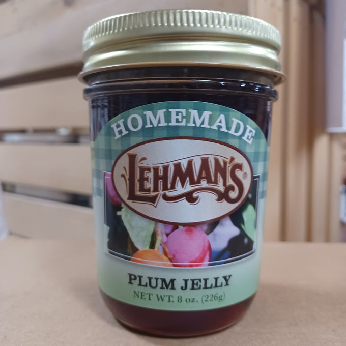 Handcrafted Lehman's plum jelly in an 8 oz glass jar made with all-natural ingredients, Amish made in the USA, perfect for Kitchen & Food, Pantry, Peanut Butter & Jellies, and Best Sellers collections.