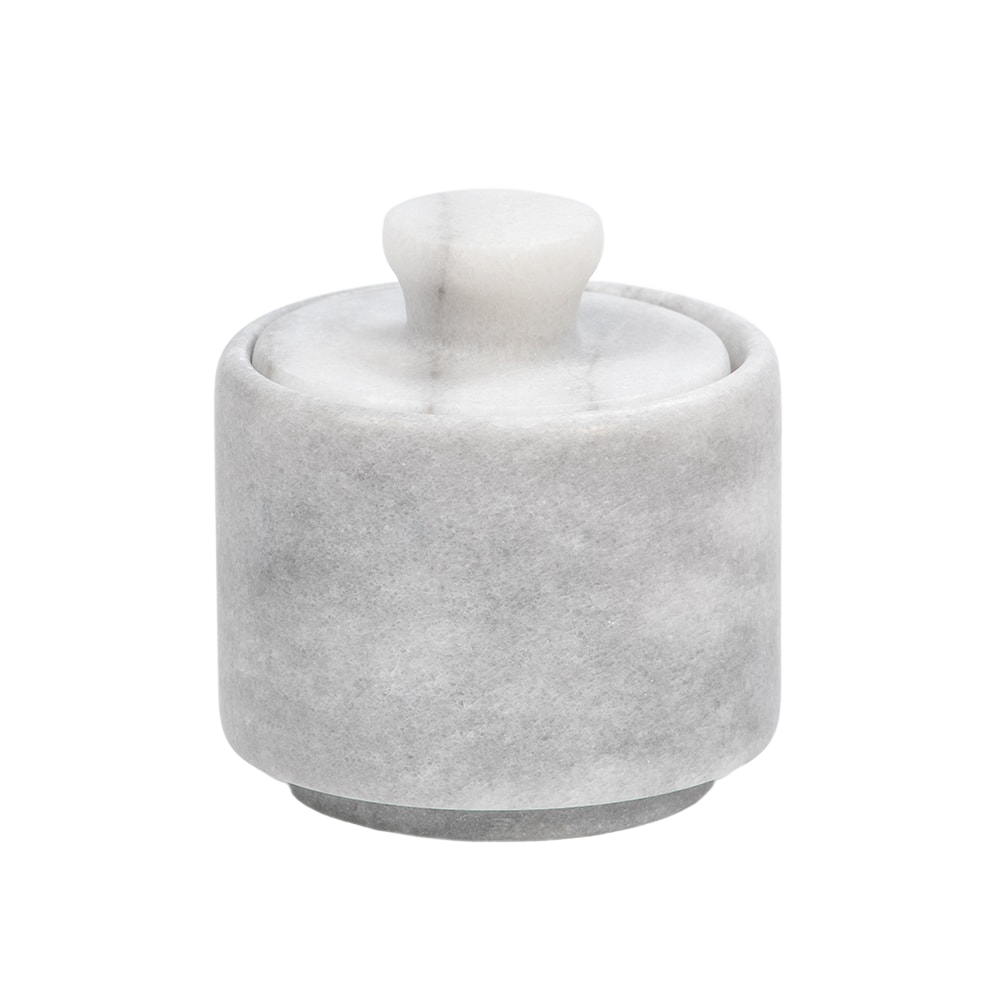 Handcrafted marble salt cellar with a smooth round design and fitted lid, perfect for Kitchen & Food, Storage and Serving, Best Sellers, Promo Eligible, and Sale collections.