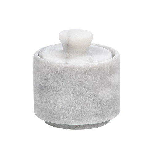 Handcrafted marble salt cellar with a smooth round design and fitted lid, perfect for Kitchen & Food, Storage and Serving, Best Sellers, Promo Eligible, and Sale collections.