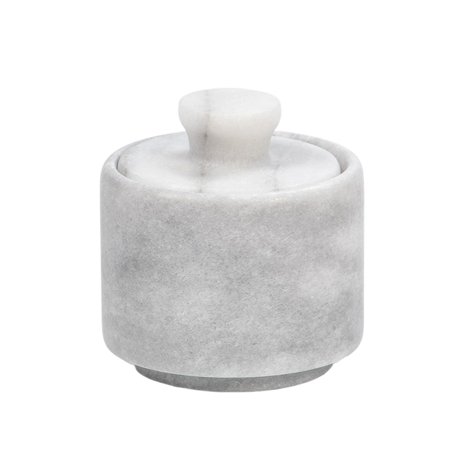Handcrafted marble salt cellar with a smooth round design and fitted lid, perfect for Kitchen & Food, Storage and Serving, Best Sellers, Promo Eligible, and Sale collections.