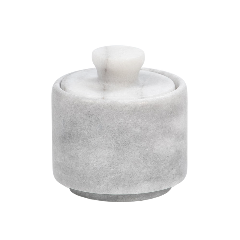 Handcrafted marble salt cellar with a smooth round design and fitted lid, perfect for Kitchen & Food, Storage and Serving, Best Sellers, Promo Eligible, and Sale collections.