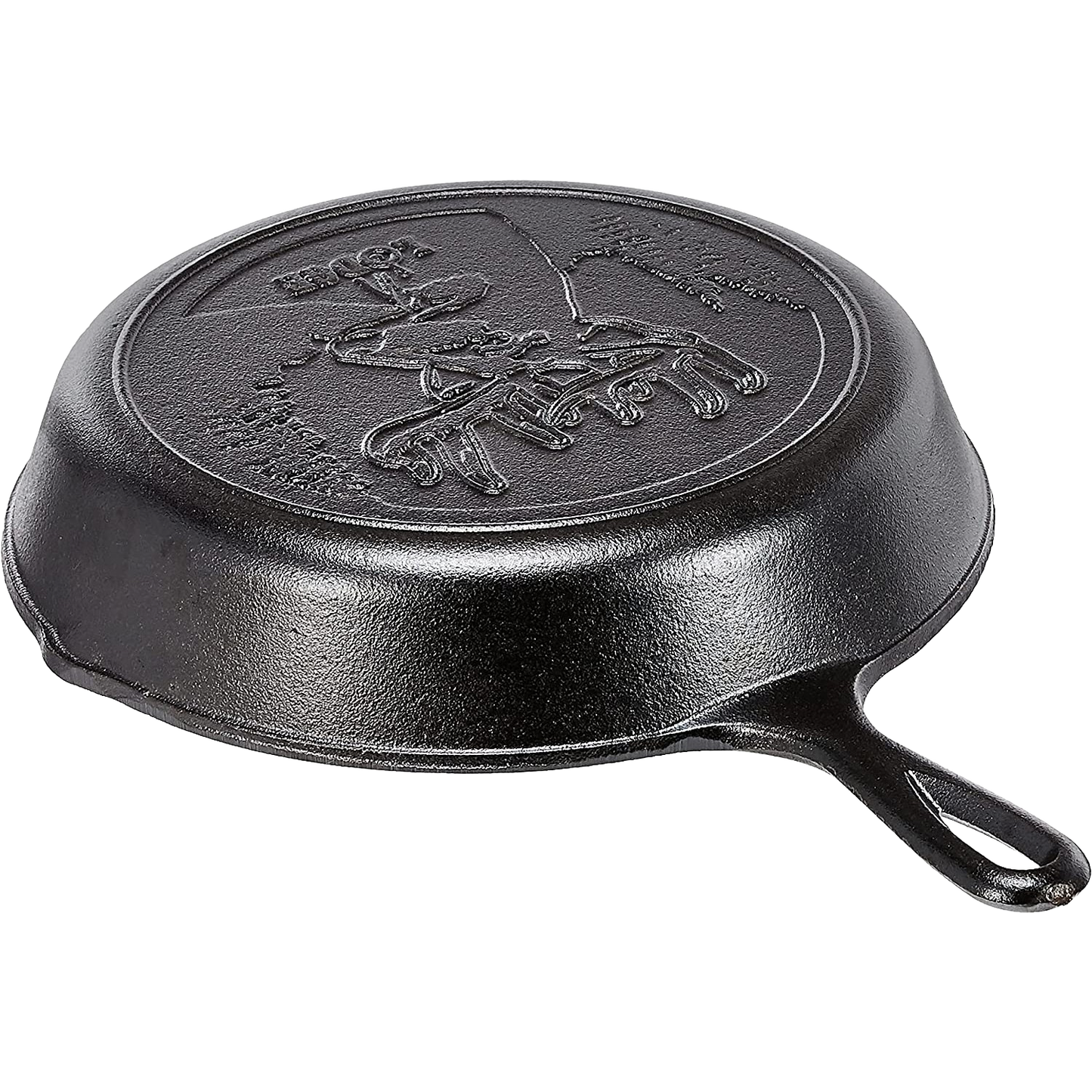 Handcrafted cast iron skillet with embossed wildlife design featuring a moose, made in USA, ideal for Kitchen & Food, Cast Iron, Cookware, USA Made, and Best Sellers collections.