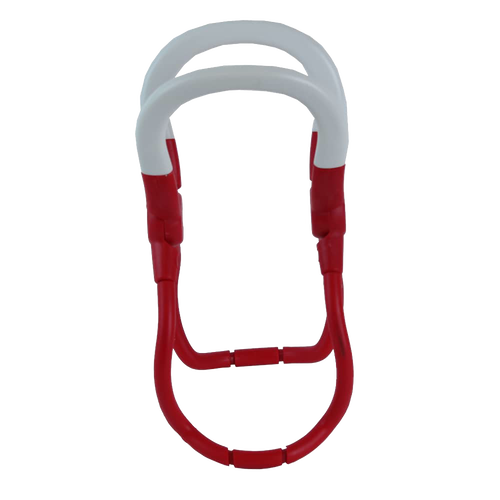 Red and white one-handed jar lifter with rounded ABS handles and spring-loaded mechanism, designed for safe lifting of hot canning jars, perfect for Kitchen & Food and Canning Accessories collections.