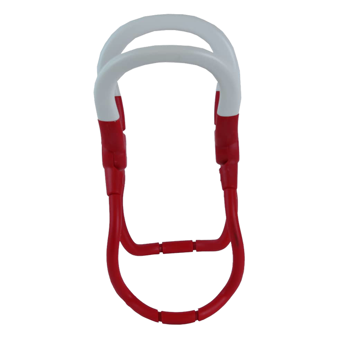 Red and white one-handed jar lifter with rounded ABS handles and spring-loaded mechanism, designed for safe lifting of hot canning jars, perfect for Kitchen & Food and Canning Accessories collections.