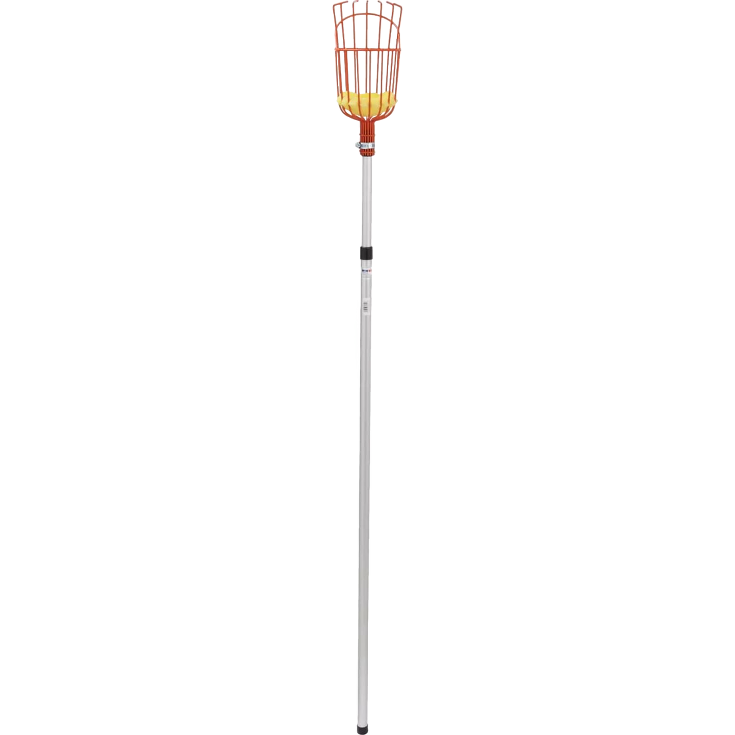 Enameled steel fruit picker basket with padded base attached to an adjustable telescoping aluminum pole, ideal for safe harvest in Farm, Garden & Tool, Apple Harvest Supplies, and Best Sellers collections.
