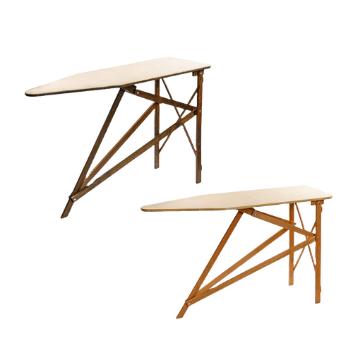 Two handcrafted wooden ironing boards with sturdy maple and birch construction, showcasing Amish-made quality for Home & Decor, Laundry Supplies, and USA Made collections.