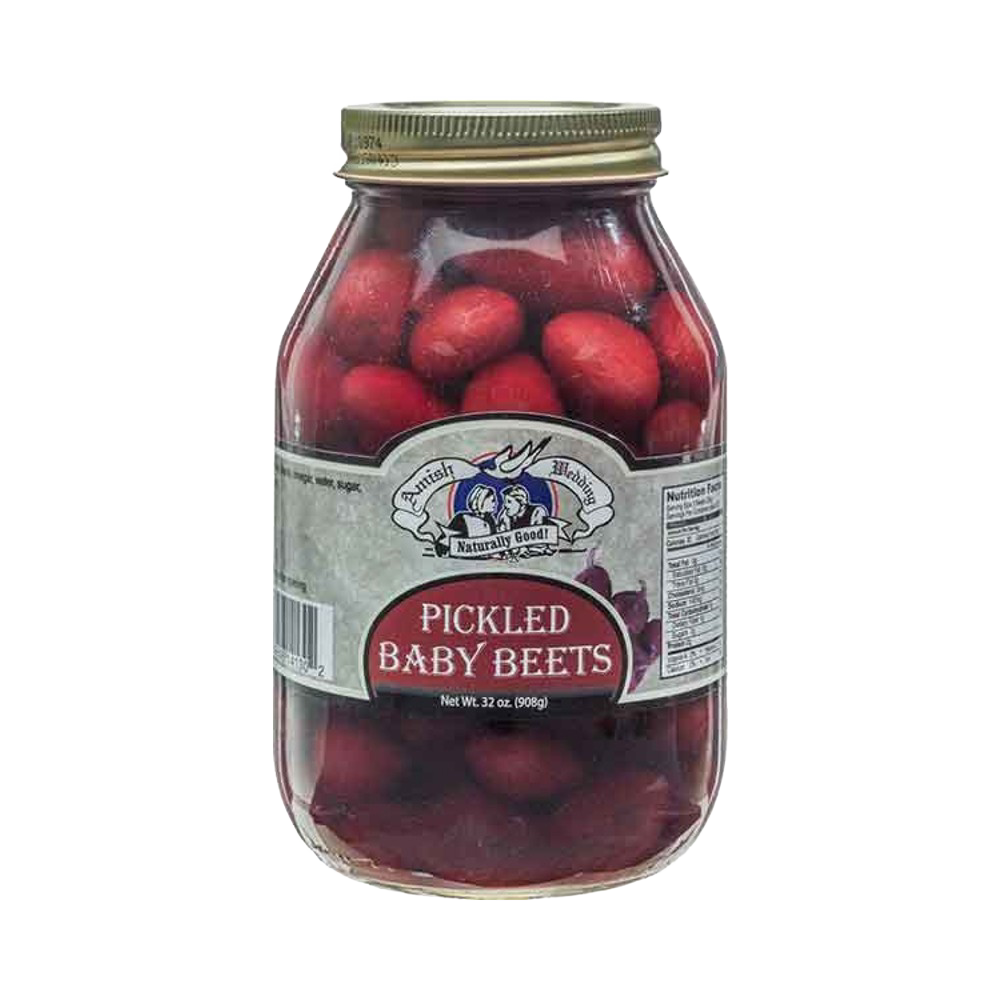 Large glass jar of handcrafted pickled baby beets in natural brine with vintage-style label and metal lid, made in USA, ideal for Kitchen & Food, Pantry, USA Made, Best Sellers, and Promo Eligible collections.