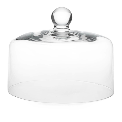 Clear hand-pressed glass cake dome with rounded knob handle, handcrafted in the USA, perfect for protecting baked goods in Kitchen & Food and Baking Supplies collections.