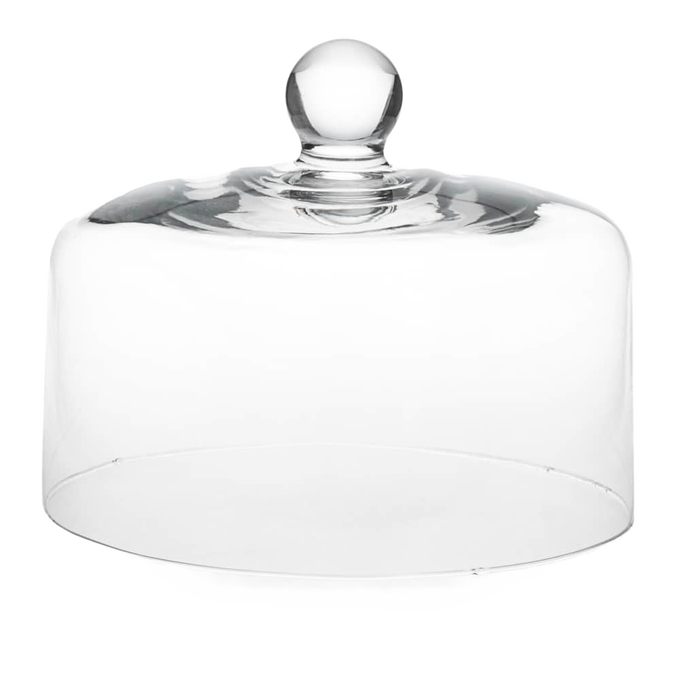 Clear hand-pressed glass cake dome with rounded knob handle, handcrafted in the USA, perfect for protecting baked goods in Kitchen & Food and Baking Supplies collections.