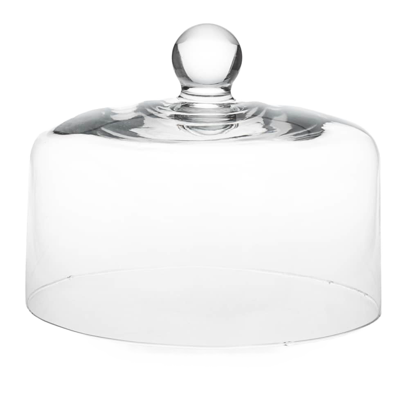 Clear hand-pressed glass cake dome with rounded knob handle, handcrafted in the USA, perfect for protecting baked goods in Kitchen & Food and Baking Supplies collections.