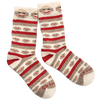 Pair of merino wool blend socks for women featuring playful sock monkey faces and red and brown stripes, perfect for Health & Wellness, Clothing and Accessories, Best Sellers, and Promo Eligible collections.