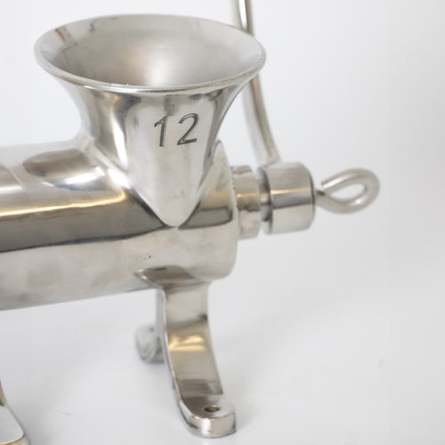 Polished stainless steel meat grinder size 12 hopper and mounting bracket, handcrafted for Kitchen & Food, Specialty Equipment, Butchering Supplies, Best Sellers, Promo Eligible collections.
