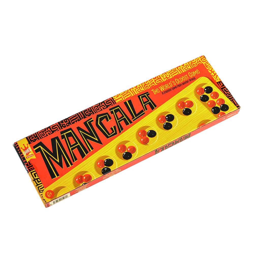 Vintage-style Mancala Game box with bold orange and black lettering, showcasing classic board and glass stones, featured in Toys, Books & Games, Table and Board Games, Best Sellers, and Promo Eligible collections.