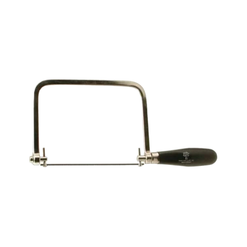 Handcrafted coping saw with adjustable angled frame and ergonomic dark wooden handle, durable for wood cutting in Farm, Garden & Tool and Hand Tools collections.