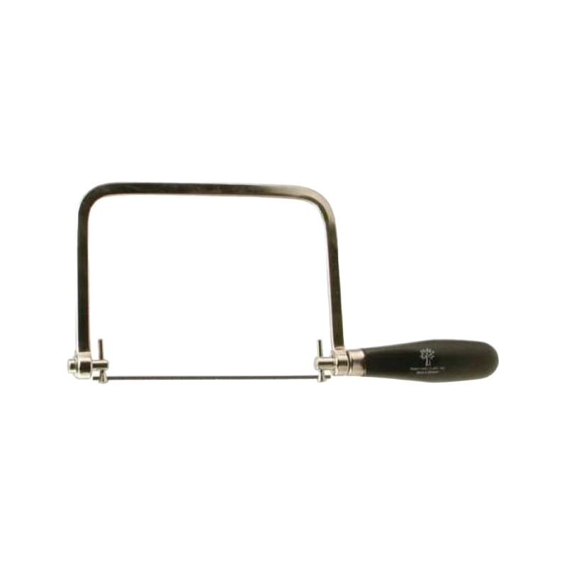 Handcrafted coping saw with adjustable angled frame and ergonomic dark wooden handle, durable for wood cutting in Farm, Garden & Tool and Hand Tools collections.
