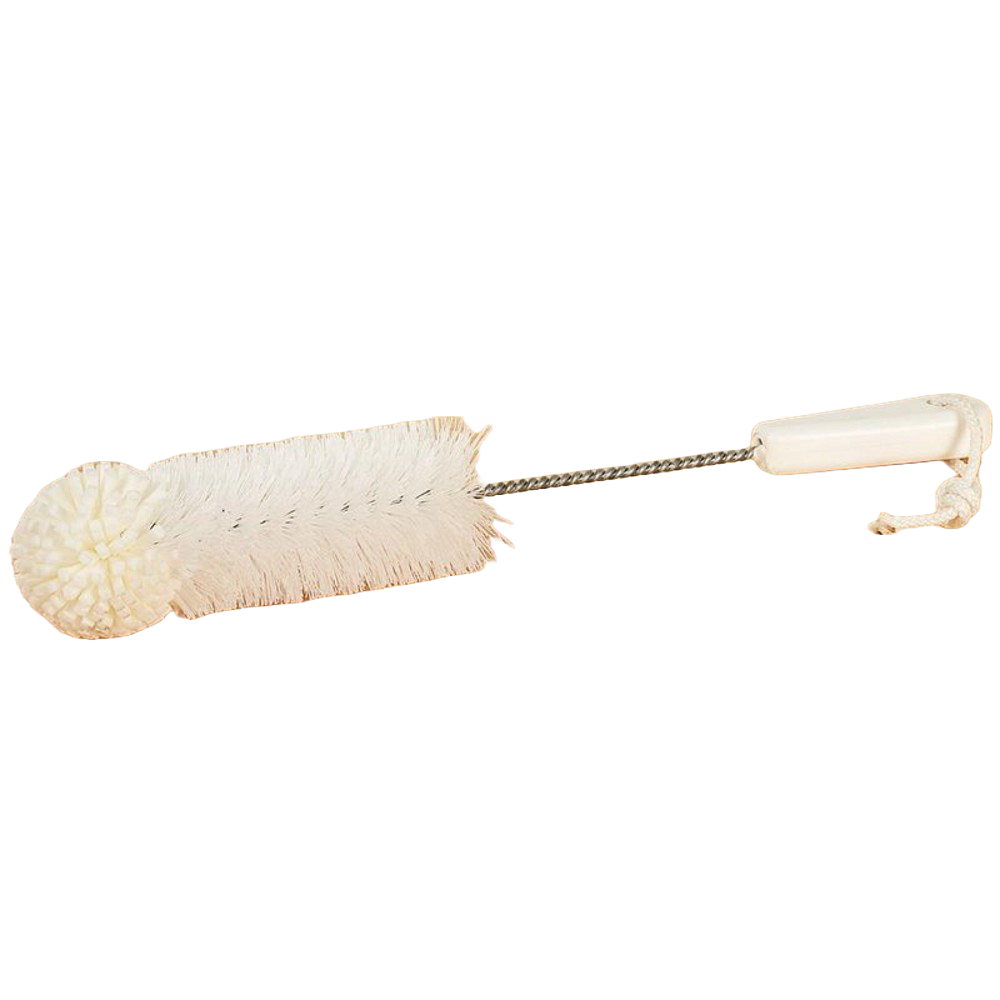White foam tip cleaning brush with flexible wire handle and hanging loop, designed for gentle cleaning of jars, bottles, and travel mugs, made in USA, ideal for Home & Decor and Household Cleaning collections.