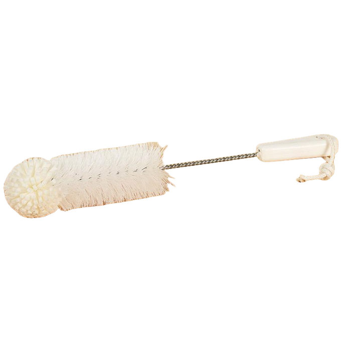 White foam tip cleaning brush with flexible wire handle and hanging loop, designed for gentle cleaning of jars, bottles, and travel mugs, made in USA, ideal for Home & Decor and Household Cleaning collections.