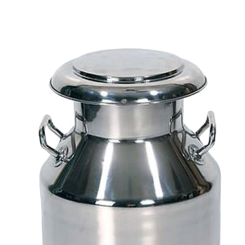 Handcrafted large stainless steel milk can with solid handles and a secure tapered lid, designed for Farm, Garden & Tool, Animal Care, Best Sellers, and Promo Eligible collections.