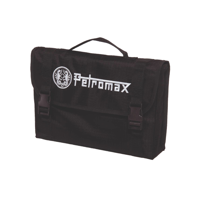Compact black carrying case with secure buckle closures and handle, featuring a white embroidered logo, designed for convenient storage and transport in Farm, Garden & Tool, Camping, Emergency Supplies, Best Sellers, and Promo Eligible collections.