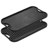 Two-sided cast iron griddle with one smooth cooking surface and one ridged grill side, featuring convenient handles, handcrafted in USA for Kitchen & Food, Cookware, Cast Iron, and Best Sellers collections.