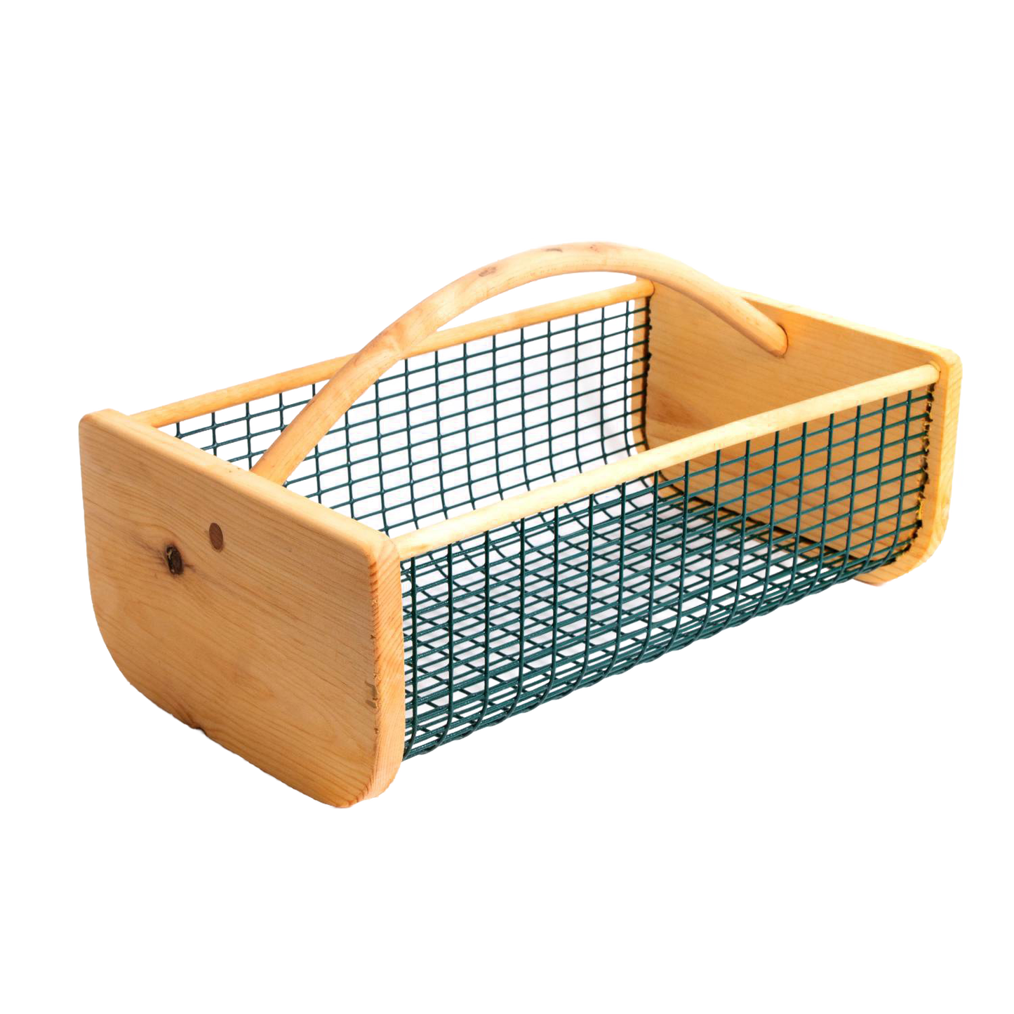Handcrafted garden hod with wooden frame and wire mesh sides, designed for carrying and washing harvests, made in USA, featured in Farm, Garden & Tool and Best Sellers collections.