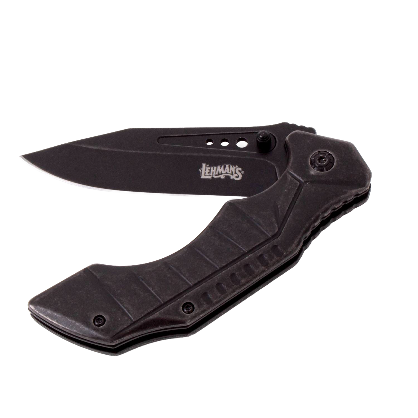 Compact blackened stainless lockback folding pocket knife with textured handle and thumb stud, part of Farm, Garden & Tool and Knives & Axes collections.