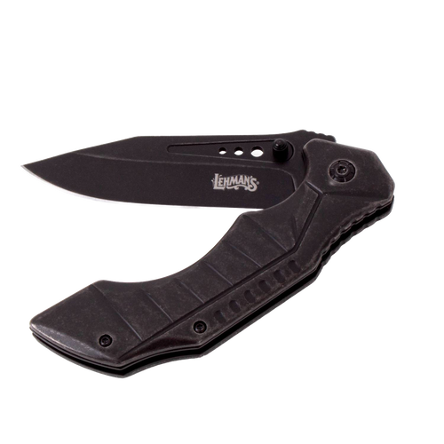 Compact blackened stainless lockback folding pocket knife with textured handle and thumb stud, part of Farm, Garden & Tool and Knives & Axes collections.