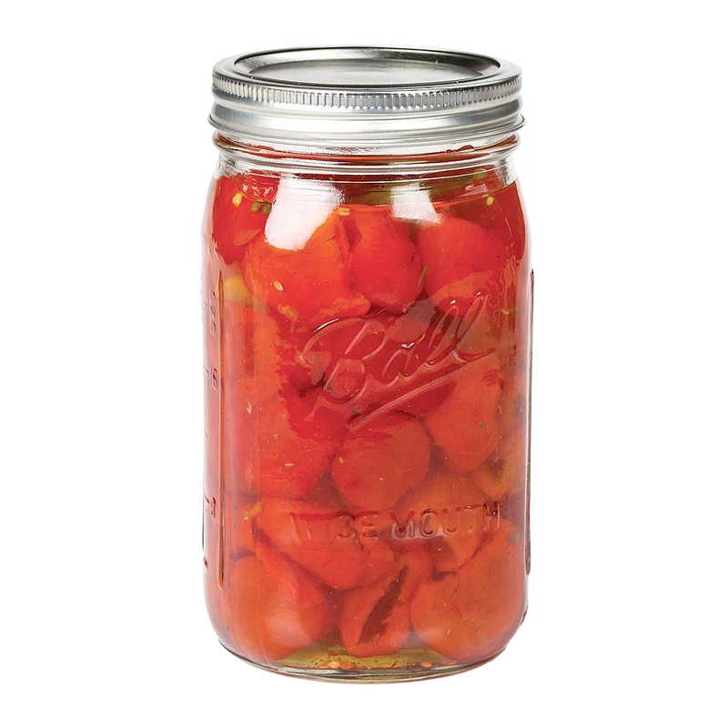 Clear wide-mouth quart jar filled with preserved red peppers sealed with a metal lid, perfect for kitchen canning, food preservation, and craft projects in USA Made collections