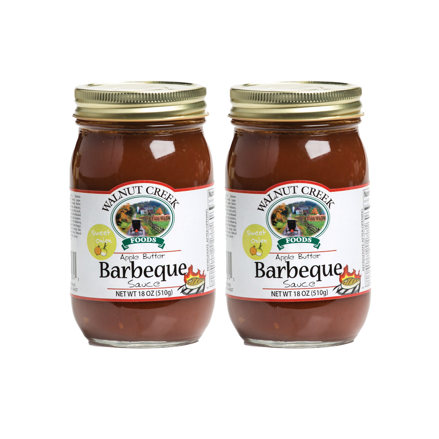Two handcrafted jars of apple butter barbeque sauce with sweet onion flavor, made in USA, featured in Farm, Garden & Tool, Kitchen & Food, Apple Harvest Supplies, Food, Pantry, USA Made, Best Sellers, and Promo Eligible collections.