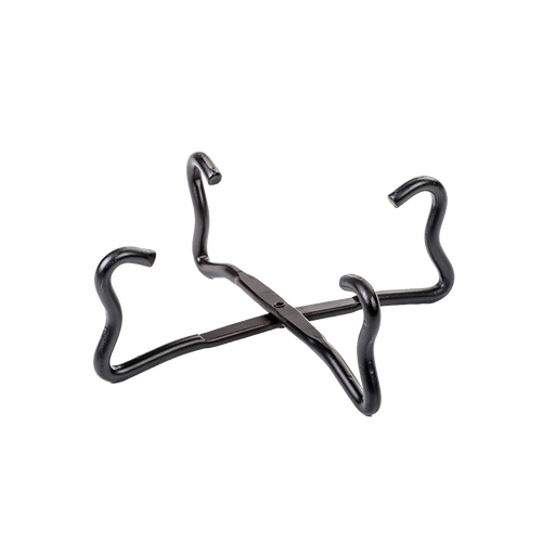 Multi-use black steel camp tool designed to lift and support Dutch oven lids, double as a trivet, and extend cooking surface, featured in Farm, Garden & Tool and Camping collections.