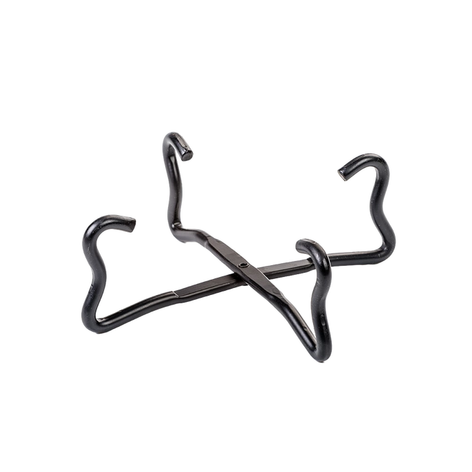 Multi-use black steel camp tool designed to lift and support Dutch oven lids, double as a trivet, and extend cooking surface, featured in Farm, Garden & Tool and Camping collections.