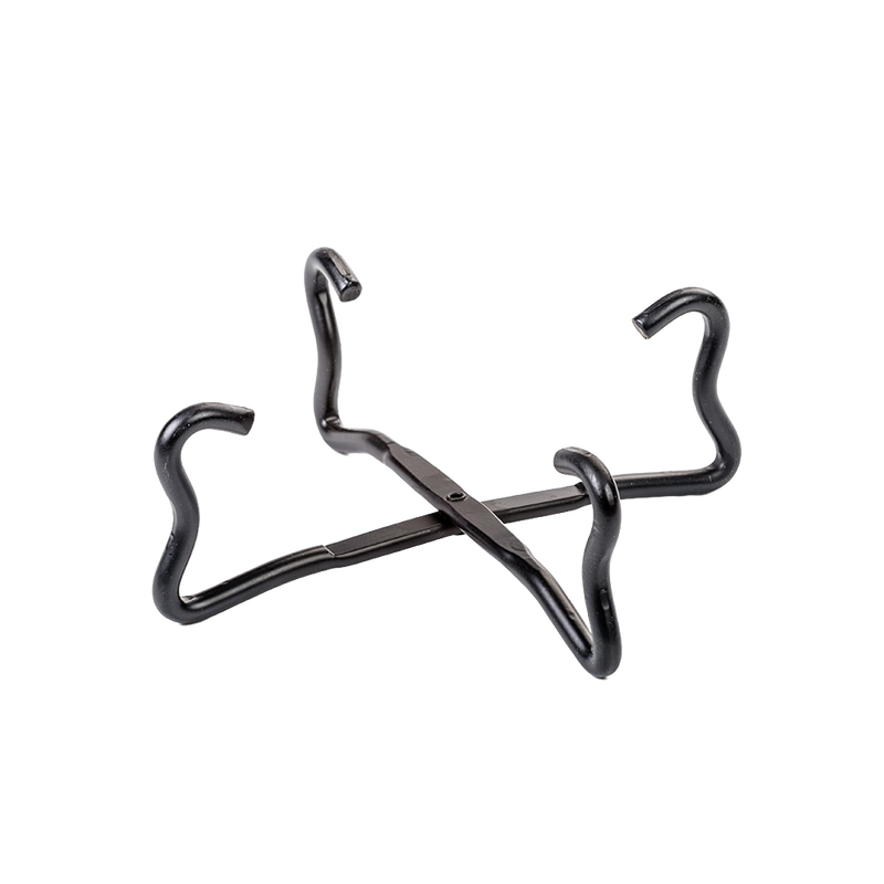 Multi-use black steel camp tool designed to lift and support Dutch oven lids, double as a trivet, and extend cooking surface, featured in Farm, Garden & Tool and Camping collections.