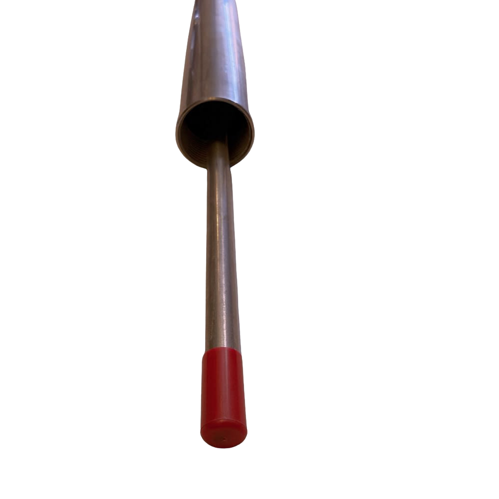 Close-up of a handcrafted deep well pump cylinder with a red seal cap, made in USA, designed for efficient water pumping in USA Made, Water Pumps, and Pump Parts collections.