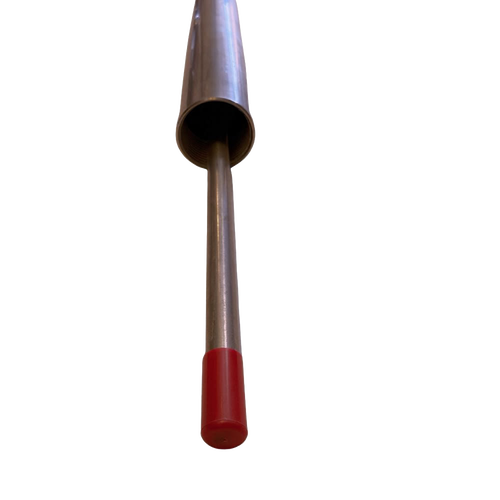 Close-up of a handcrafted deep well pump cylinder with a red seal cap, made in USA, designed for efficient water pumping in USA Made, Water Pumps, and Pump Parts collections.