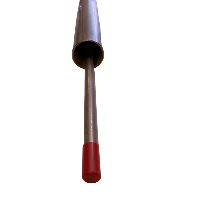 Close-up of a handcrafted deep well pump cylinder with a red seal cap, made in USA, designed for efficient water pumping in USA Made, Water Pumps, and Pump Parts collections.