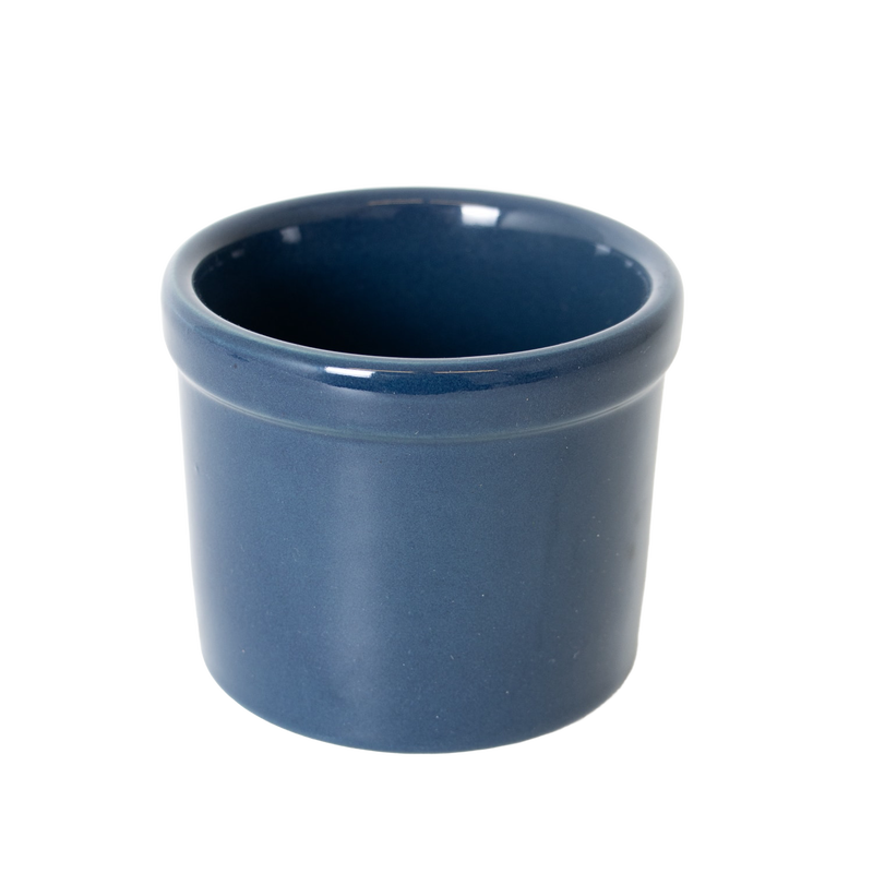 Handmade blue stoneware crock with food-safe glaze, perfect for small-batch fermenting and pickling, crafted in the USA for Kitchen & Food and Food Preservation collections.