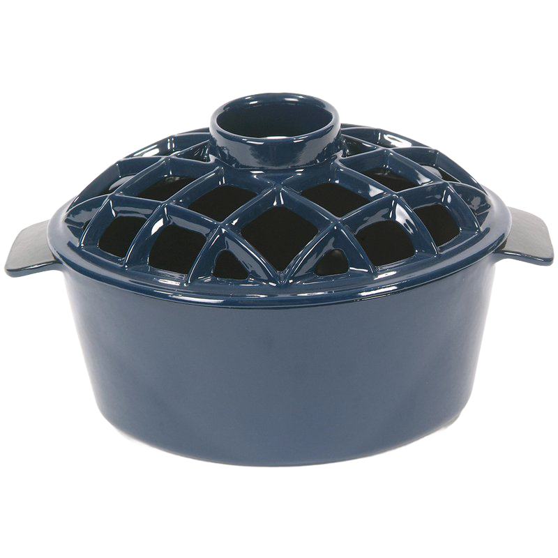 Heavy-duty porcelain enamel steamer with lattice design on the lid, crafted to add moisture on wood stoves, featured in Stoves, Hearth Accessories, Best Sellers, and Promo Eligible collections.