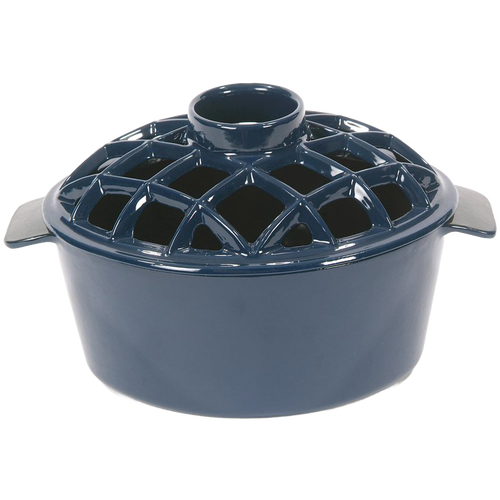 Heavy-duty porcelain enamel steamer with lattice design on the lid, crafted to add moisture on wood stoves, featured in Stoves, Hearth Accessories, Best Sellers, and Promo Eligible collections.