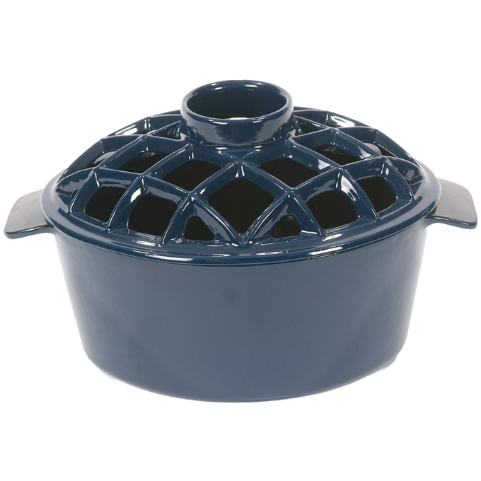 Heavy-duty porcelain enamel steamer with lattice design on the lid, crafted to add moisture on wood stoves, featured in Stoves, Hearth Accessories, Best Sellers, and Promo Eligible collections.