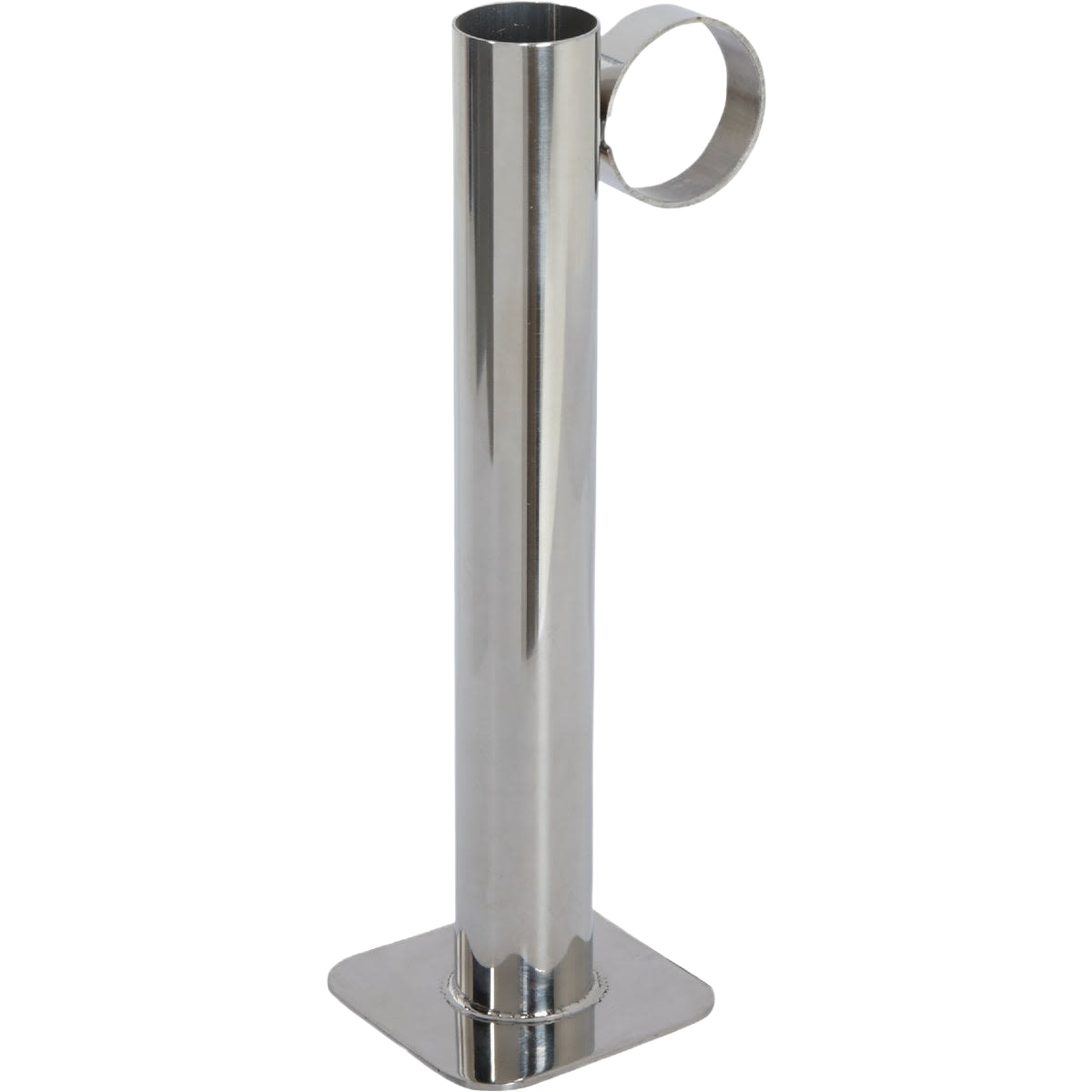 Stainless steel test cup with a cylindrical body and flat base, featuring a circular handle, designed for use with hydrometers in maple syrup and orchard supplies.