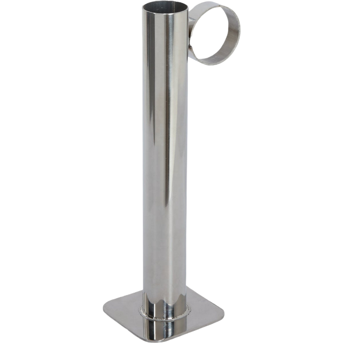 Stainless steel test cup with a cylindrical body and flat base, featuring a circular handle, designed for use with hydrometers in maple syrup and orchard supplies.