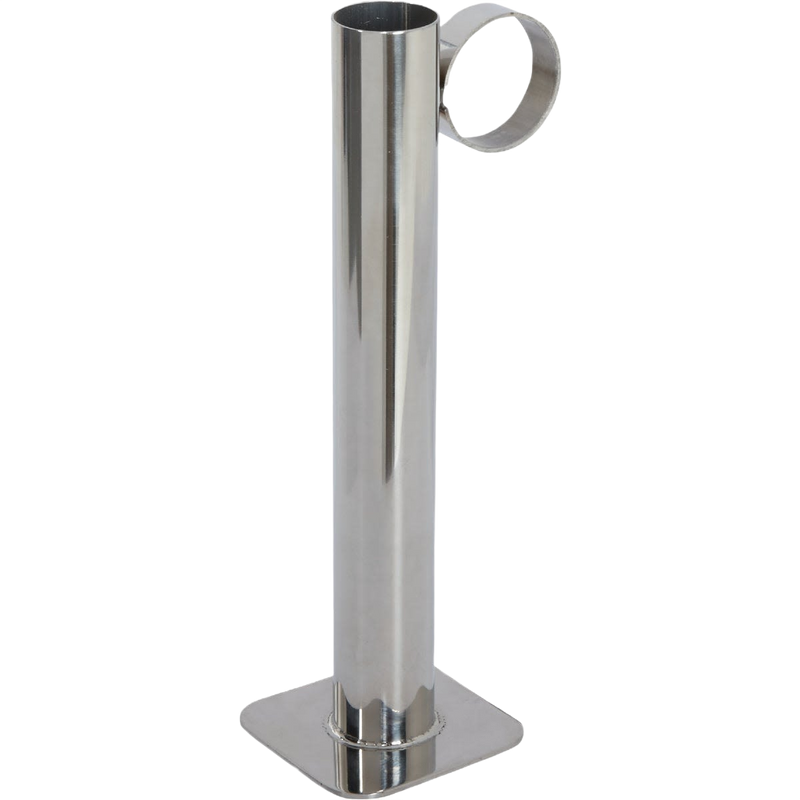 Stainless steel test cup with a cylindrical body and flat base, featuring a circular handle, designed for use with hydrometers in maple syrup and orchard supplies.