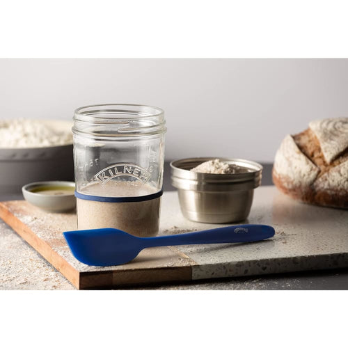 Handcrafted Kilner sourdough starter set featuring two glass jars with metal lids, a stainless steel measuring lid, and a blue silicone spatula, perfect for Kitchen & Food, Cookware, and Baking Supplies collections.