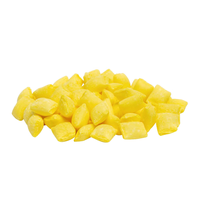 Pile of smooth, buttery yellow buttermint candies with a sweet mint flavor, handcrafted in the USA, featured in Kitchen & Food, Snacks and Sweets, Candy, USA Made, and Best Sellers collections.